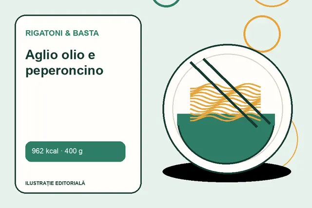 Aglio olio e peperoncino de la Rigatoni & Basta — ilustrație editorială unică