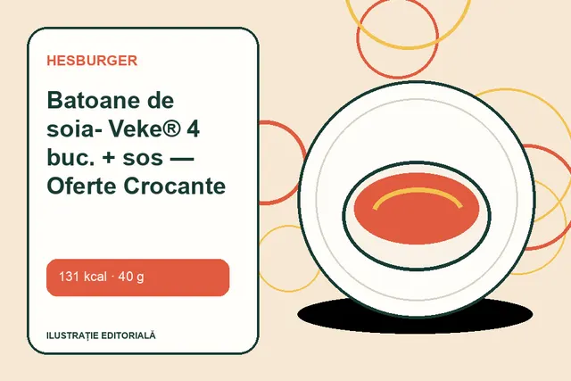 Batoane de soia- Veke® 4 buc. + sos — Oferte Crocante de la Hesburger — ilustrație editorială unică