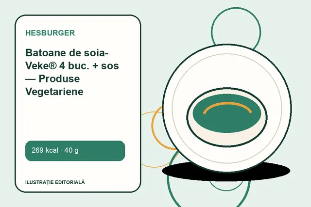 Batoane de soia- Veke® 4 buc. + sos — Produse Vegetariene de la Hesburger — ilustrație editorială unică