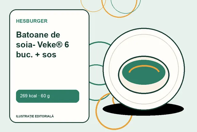 Batoane de soia- Veke® 6 buc. + sos de la Hesburger — ilustrație editorială unică