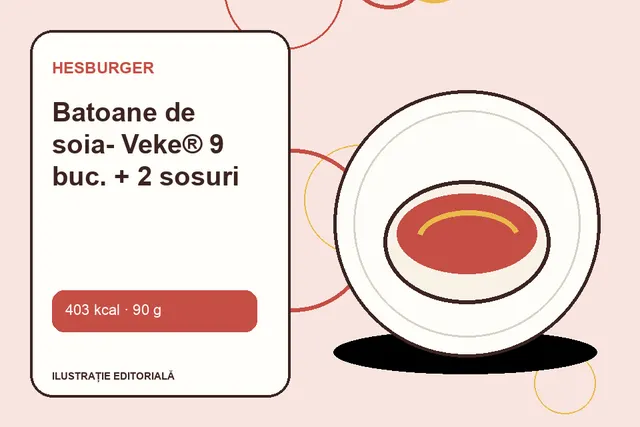 Batoane de soia- Veke® 9 buc. + 2 sosuri de la Hesburger — ilustrație editorială unică
