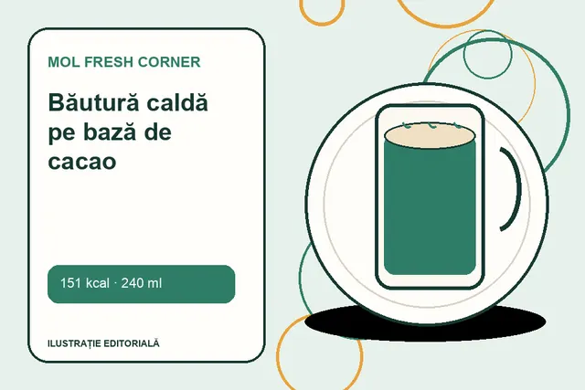 Băutură caldă pe bază de cacao de la MOL Fresh Corner — ilustrație editorială unică