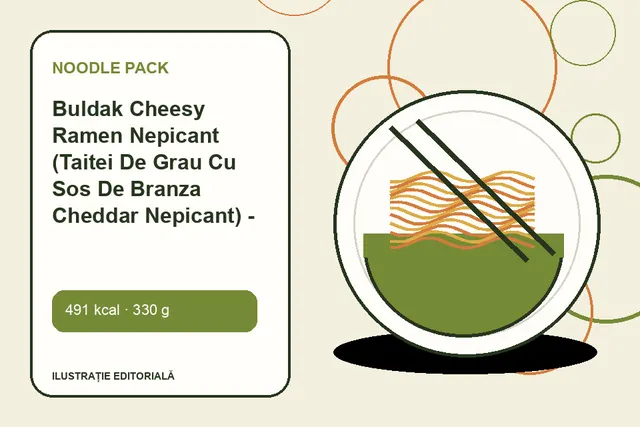 Buldak Cheesy Ramen Nepicant (Taitei De Grau Cu Sos De Branza Cheddar Nepicant) - Simplu de la Noodle Pack — ilustrație editorială unică