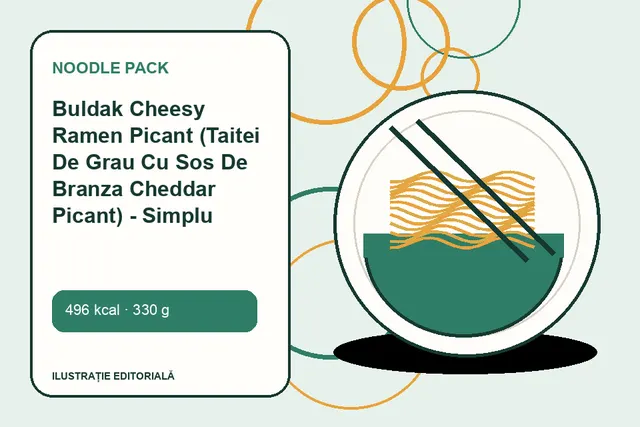 Buldak Cheesy Ramen Picant (Taitei De Grau Cu Sos De Branza Cheddar Picant) - Simplu de la Noodle Pack — ilustrație editorială unică
