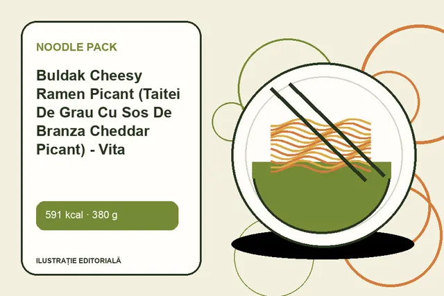 Buldak Cheesy Ramen Picant (Taitei De Grau Cu Sos De Branza Cheddar Picant) - Vita de la Noodle Pack — ilustrație editorială unică