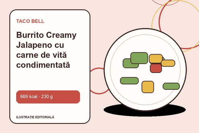 Burrito Creamy Jalapeno cu carne de vită condimentată de la Taco Bell — ilustrație editorială unică