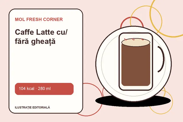 Caffe Latte cu/ fără gheață de la MOL Fresh Corner — ilustrație editorială unică