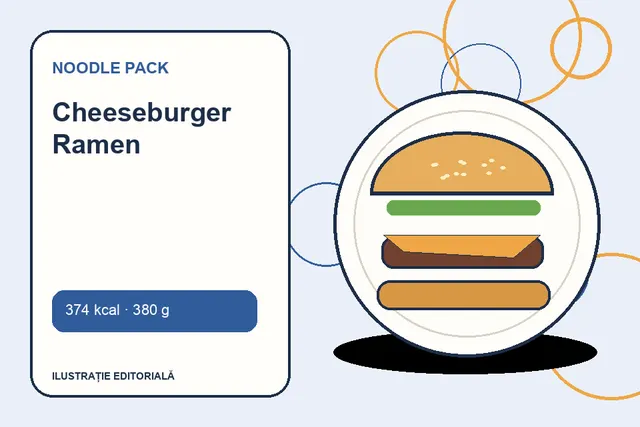 Cheeseburger Ramen de la Noodle Pack — ilustrație editorială unică