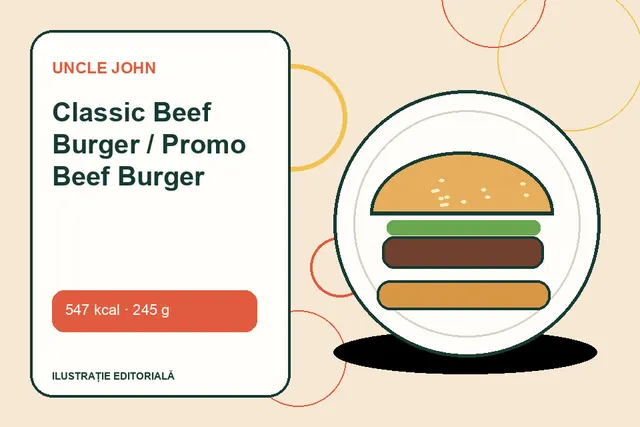 Classic Beef Burger / Promo Beef Burger de la Uncle John — ilustrație editorială unică