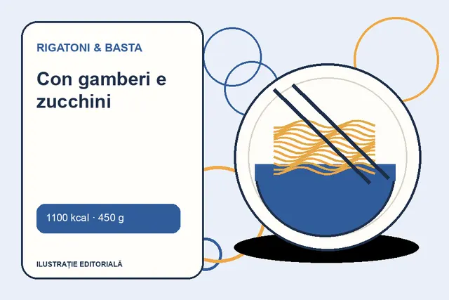Con gamberi e zucchini de la Rigatoni & Basta — ilustrație editorială unică