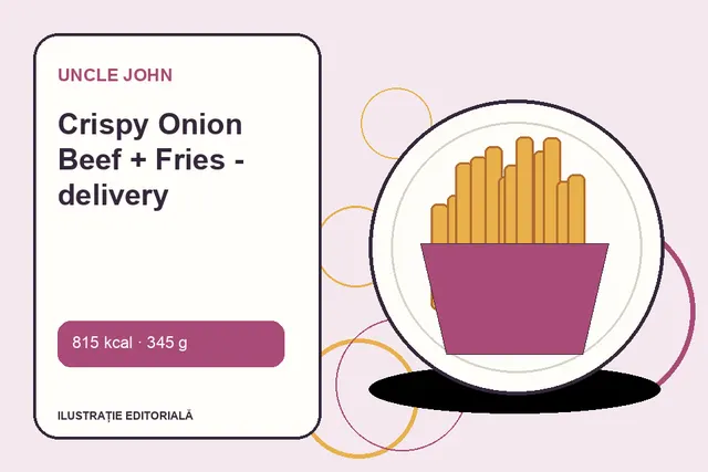 Crispy Onion Beef + Fries - delivery de la Uncle John — ilustrație editorială unică