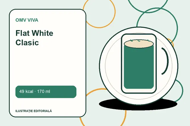 Flat White Clasic de la OMV VIVA — ilustrație editorială unică