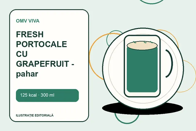 FRESH PORTOCALE CU GRAPEFRUIT - pahar de la OMV VIVA — ilustrație editorială unică