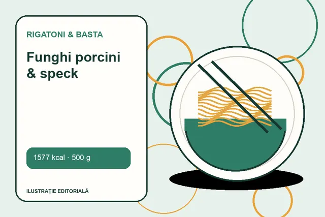 Funghi porcini & speck de la Rigatoni & Basta — ilustrație editorială unică