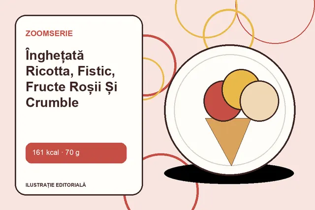 Înghețată Ricotta, Fistic, Fructe Roșii Și Crumble de la Zoomserie — ilustrație editorială unică