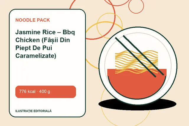 Jasmine Rice – Bbq Chicken (Fâșii Din Piept De Pui Caramelizate) de la Noodle Pack — ilustrație editorială unică