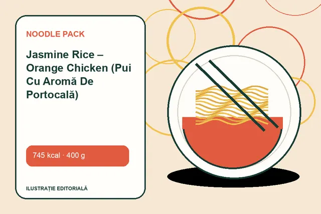 Jasmine Rice – Orange Chicken (Pui Cu Aromă De Portocală) de la Noodle Pack — ilustrație editorială unică