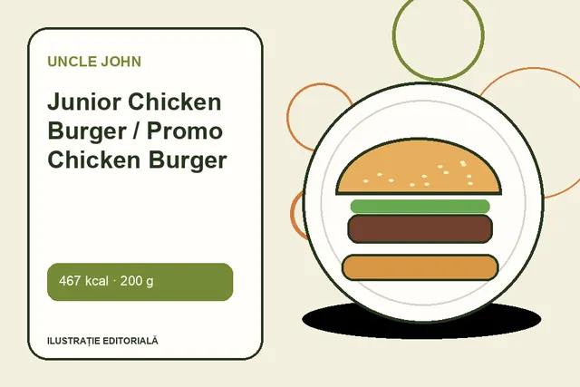Junior Chicken Burger / Promo Chicken Burger de la Uncle John — ilustrație editorială unică