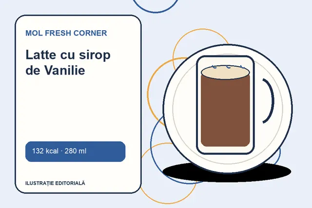 Latte cu sirop de Vanilie de la MOL Fresh Corner — ilustrație editorială unică