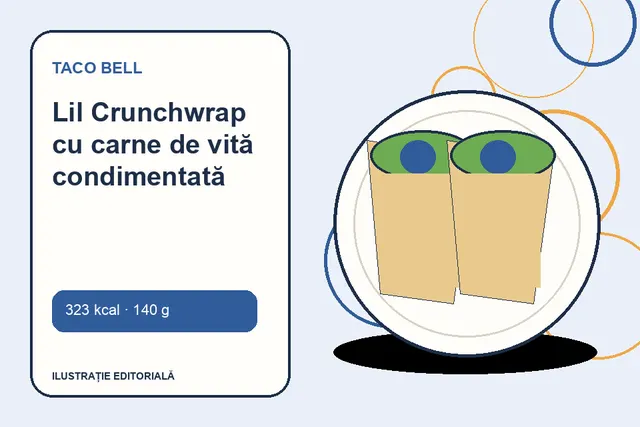 Lil Crunchwrap cu carne de vită condimentată de la Taco Bell — ilustrație editorială unică