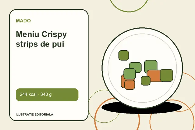 Meniu Crispy strips de pui de la MADO — ilustrație editorială unică