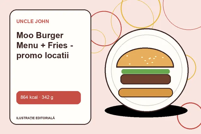 Moo Burger Menu + Fries - promo locatii de la Uncle John — ilustrație editorială unică