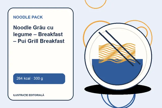 Noodle Grâu cu legume – Breakfast – Pui Grill Breakfast de la Noodle Pack — ilustrație editorială unică