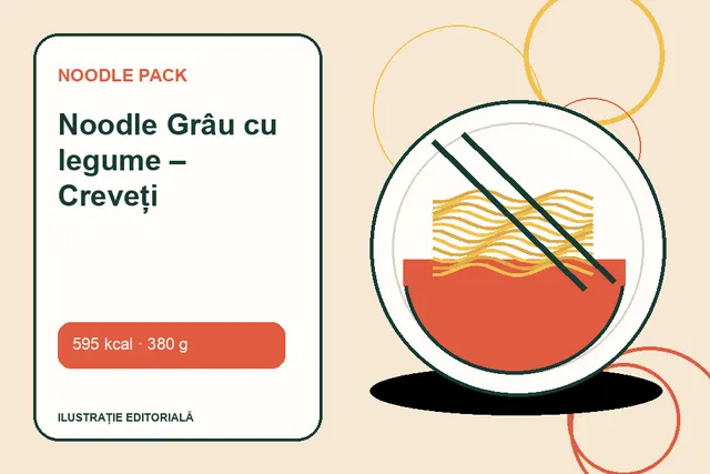 Noodle Grâu cu legume – Creveți de la Noodle Pack — ilustrație editorială unică