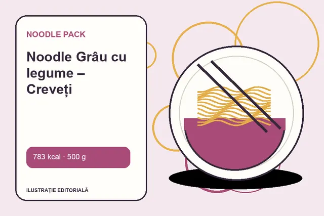 Noodle Grâu cu legume – Creveți de la Noodle Pack — ilustrație editorială unică
