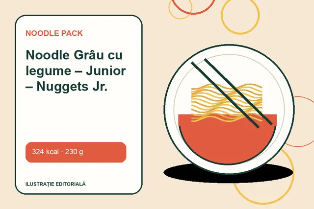 Noodle Grâu cu legume – Junior – Nuggets Jr. de la Noodle Pack — ilustrație editorială unică