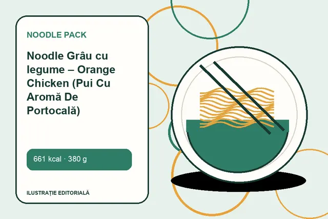 Noodle Grâu cu legume – Orange Chicken (Pui Cu Aromă De Portocală) de la Noodle Pack — ilustrație editorială unică