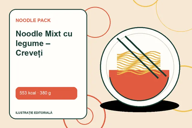 Noodle Mixt cu legume – Creveți de la Noodle Pack — ilustrație editorială unică