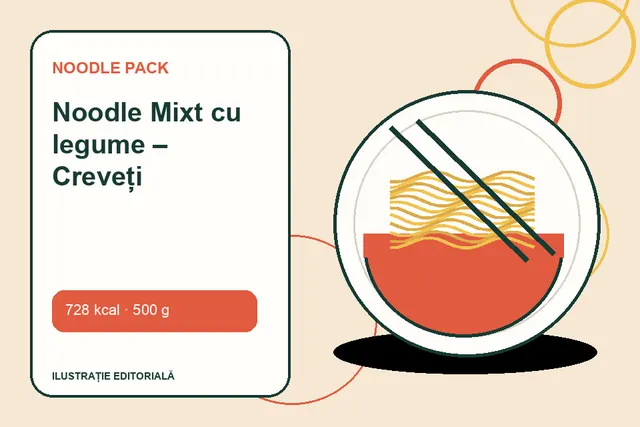 Noodle Mixt cu legume – Creveți de la Noodle Pack — ilustrație editorială unică