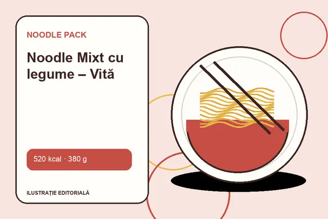 Noodle Mixt cu legume – Vită de la Noodle Pack — ilustrație editorială unică