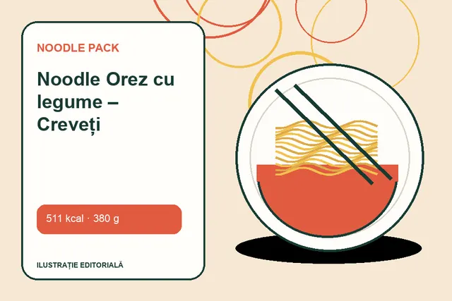 Noodle Orez cu legume – Creveți de la Noodle Pack — ilustrație editorială unică