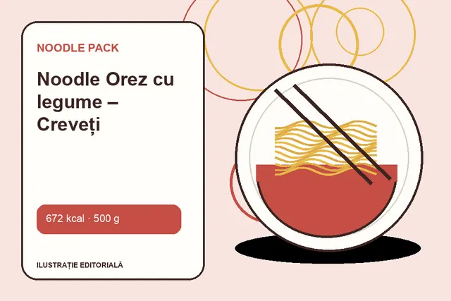 Noodle Orez cu legume – Creveți de la Noodle Pack — ilustrație editorială unică