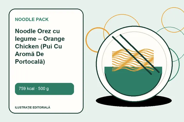 Noodle Orez cu legume – Orange Chicken (Pui Cu Aromă De Portocală) de la Noodle Pack — ilustrație editorială unică