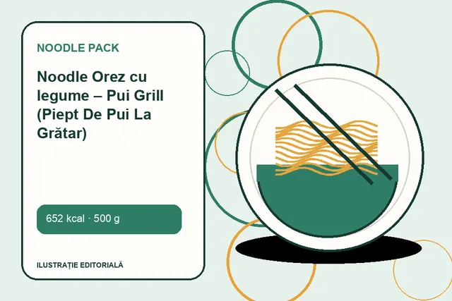 Noodle Orez cu legume – Pui Grill (Piept De Pui La Grătar) de la Noodle Pack — ilustrație editorială unică