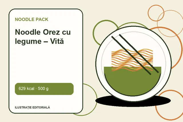 Noodle Orez cu legume – Vită de la Noodle Pack — ilustrație editorială unică