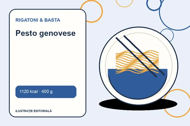 Pesto genovese de la Rigatoni & Basta — ilustrație editorială unică