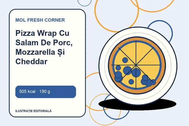Pizza Wrap Cu Salam De Porc, Mozzarella Și Cheddar de la MOL Fresh Corner — ilustrație editorială unică
