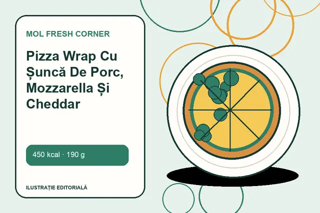 Pizza Wrap Cu Șuncă De Porc, Mozzarella Și Cheddar de la MOL Fresh Corner — ilustrație editorială unică