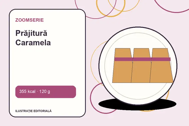 Prăjitură Caramela de la Zoomserie — ilustrație editorială unică