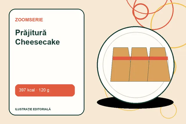 Prăjitură Cheesecake de la Zoomserie — ilustrație editorială unică
