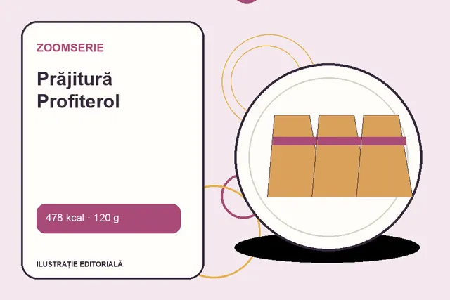 Prăjitură Profiterol de la Zoomserie — ilustrație editorială unică