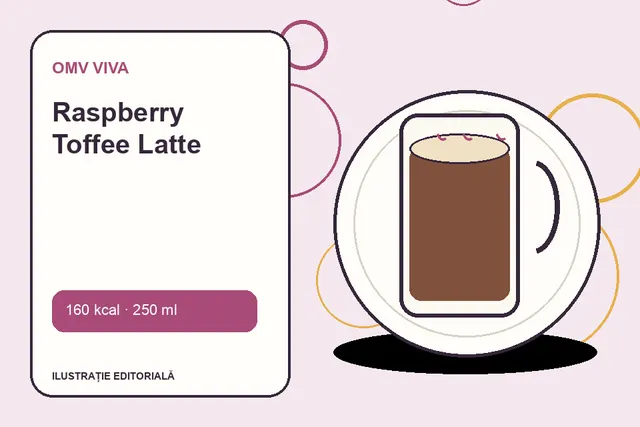 Raspberry Toffee Latte de la OMV VIVA — ilustrație editorială unică