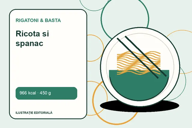 Ricota si spanac de la Rigatoni & Basta — ilustrație editorială unică