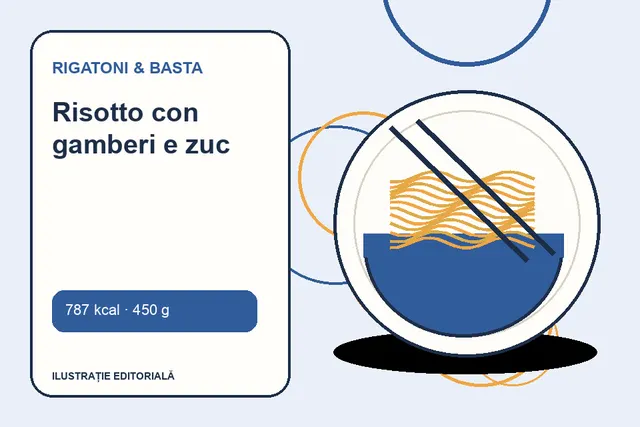 Risotto con gamberi e zuc de la Rigatoni & Basta — ilustrație editorială unică