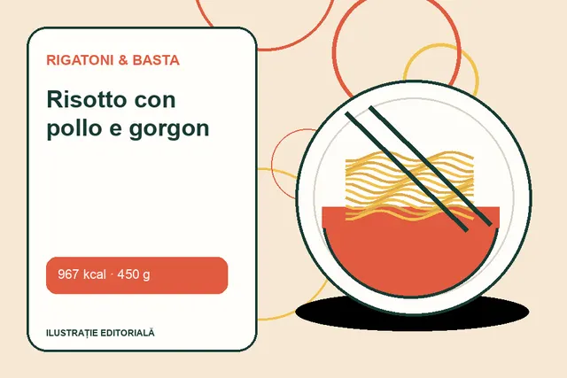 Risotto con pollo e gorgon de la Rigatoni & Basta — ilustrație editorială unică