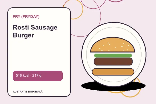 Rosti Sausage Burger de la FRY (FryDay) — ilustrație editorială unică